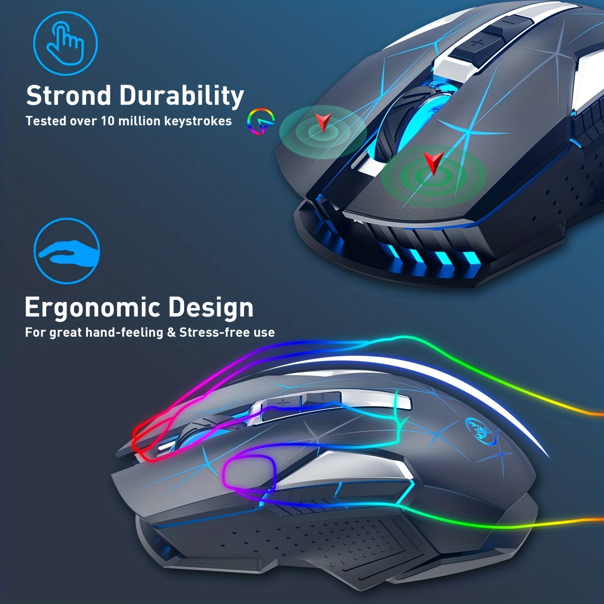 computer peripherals, hxsi new 2 4gg wireless mouse color backlight 2400dpi adjustable and rechargeable usb plug and play optical mouse suitable for home games office computer peripherals details 1