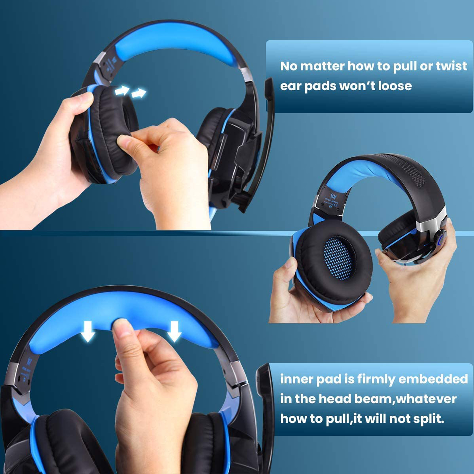 g2000 gaming headset experience immersive audio with noise cancelling mic led lights soft memory earmuffs details 5