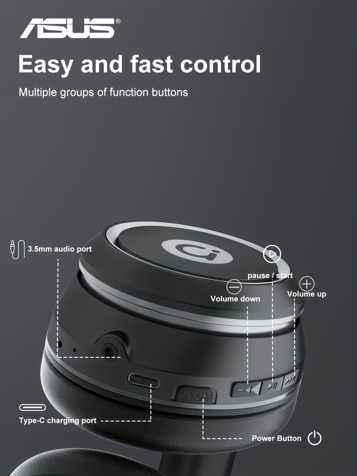 asus as d96 5 3 wireless earphone headphones with microphone lightweight folding active noise reduction anc hd call earphone details 3