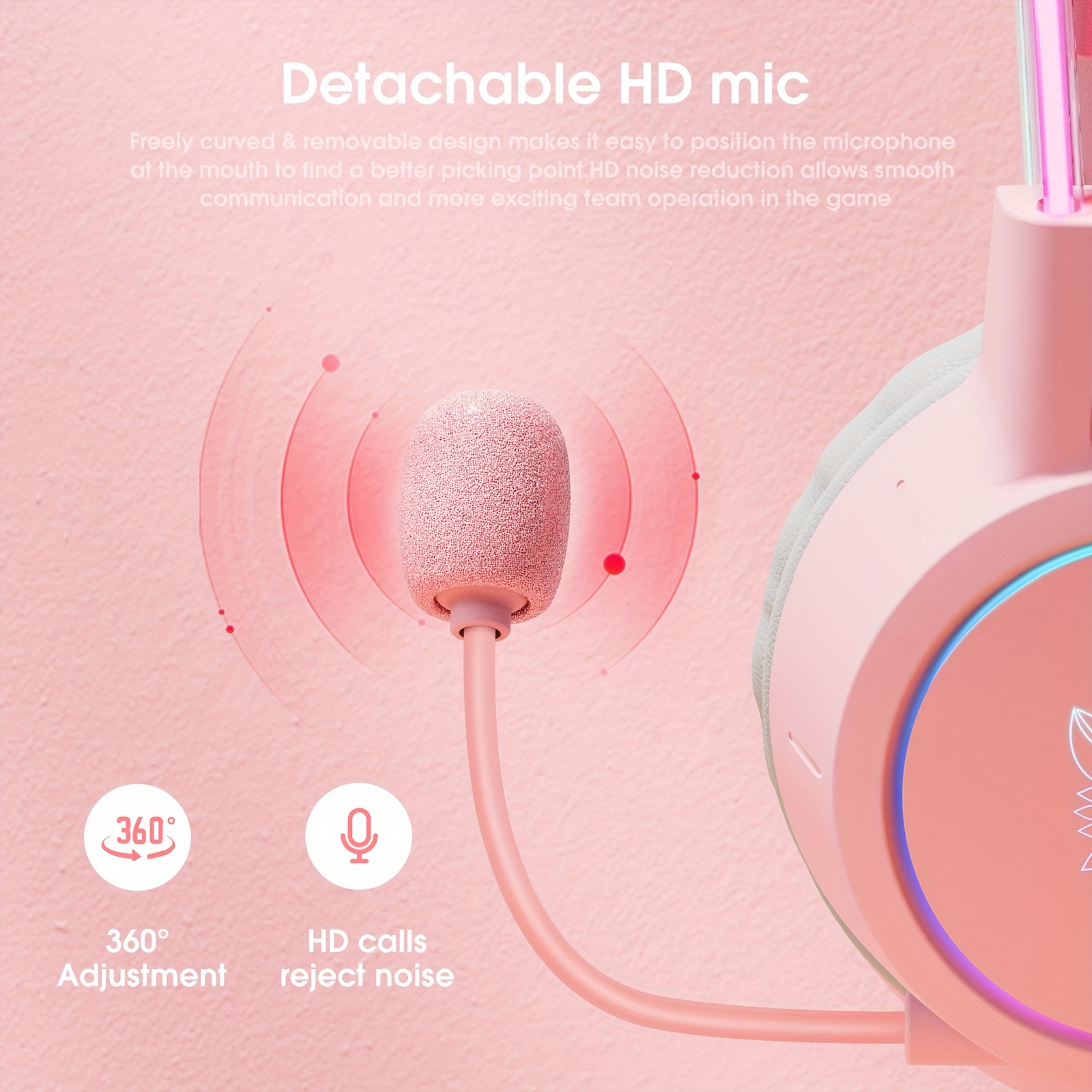 onikuma x15pro wired gaming headset with detachable cat ears rgb removable mic compatible with pc mobile over ear luminous wired gaming headset details 2